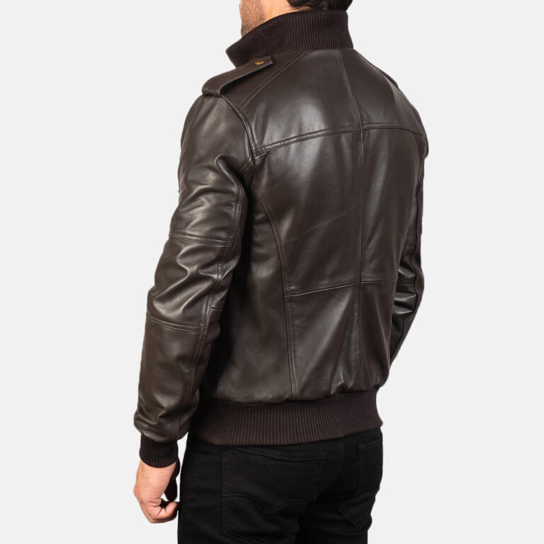 Mens Agent Shadow Brown Leather Bomber Jacket7906-8-1577531361260